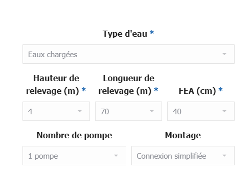 Tableau pour calculer pompe de relevage 